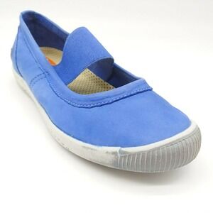 Softinos Shoes Womens Mary Jane Flats Blue Leather Cushioned Insoles EUR 36